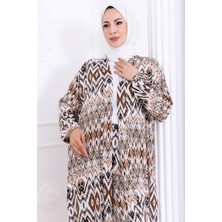 Seva Desenli Viskon Kimono Takım Kahverengi HM2762