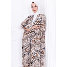 Seva Desenli Viskon Kimono Takım Kahverengi HM2762