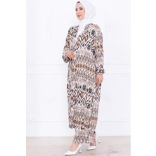 Seva Desenli Viskon Kimono Takım Kahverengi HM2762