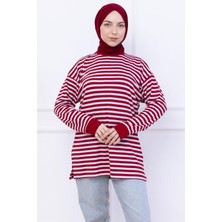 Çizgili Kısa Penye Tunik Bordo HM2477