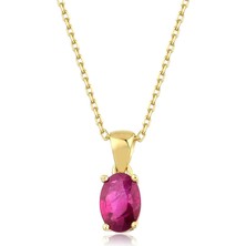 Yakut Oval Tektaş Kolye