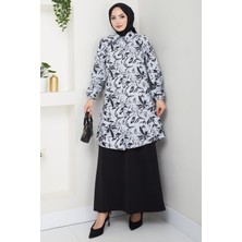 Çiçek Desenli Etekli Takım Siyah HM2739