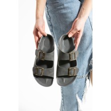 Gri Yazlık Unisex Çift Toka Yumuşak ve Hafif Terlik