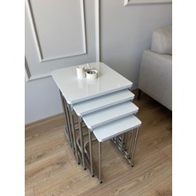 Metal  Mdf  Tekerlekli Beyaz Zigon Sehpa Beyaz