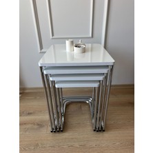 Metal  Mdf  Tekerlekli Beyaz Zigon Sehpa Beyaz