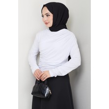 Balıkçı Yaka Büzgü Detaylı Body Beyaz HM2694