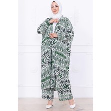 Seva Desenli Viskon Kimono Takım Yeşil HM2762