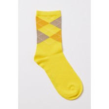 Erkek Ekose Desenli Soket Çorap Sarı