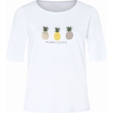 Kadın  Ananas Baskılı Kısa Kol Regular Fit Basic Tişört