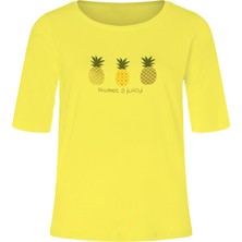 Kadın  Ananas Baskılı Kısa Kol Regular Fit Basic Tişört