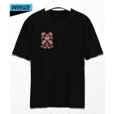 Hena Bloom Babe Siyah Oversize Baskılı Pamuklu Tişört