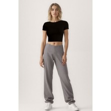 Beli Lastikli Ince Çizgili Geniş Paça Pantolon