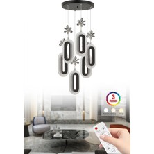 Istanbul Avize LED Alfa 6'li Siyah Kumandalı 3 Renk Ledli Kristal Taşlı Modern LED Avize