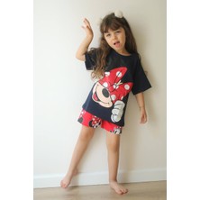 Minnie Mouse Baskılı Kız Çocuk Alt Üst Tişort ve Şort Takımı - 2'li Yazlık Set