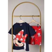Minnie Mouse Baskılı Kız Çocuk Alt Üst Tişort ve Şort Takımı - 2'li Yazlık Set
