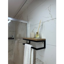 Fulya Banyo Ahşap Raflı Metal Havlu, Şal Askılık