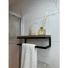 Fulya Banyo Ahşap Raflı Metal Havlu, Şal Askılık