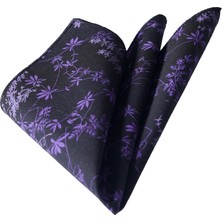 Siyah Üzerine Mor Çiçek Baskılı Cep Yaka Mendili