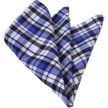 Lacivert Mavi Beyaz Ekose Kareli Cep Yaka Mendili