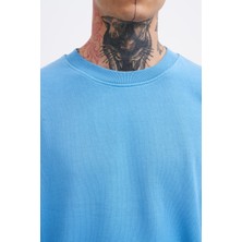 Erkek Yıkamalı Oversize Açık Mavi Sweatshirt