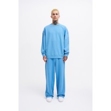 Erkek Yıkamalı Oversize Açık Mavi Sweatshirt