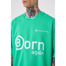 Erkek Imagination Creates Baskılı Oversize Açık Yeşil Tişört