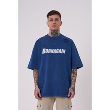 Erkek Born Again Baskılı Yıkamalı Açık Indigo Tişört