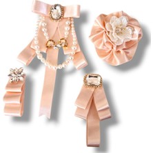 4 Lü Pudra Saten Broş Set,yaka Iğnesi, Yaka Cicegi ,gül Broş