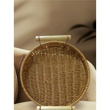 Küçük Boy Yuvarlak Sunum Dekor Rattan Tepsi 30 x 20 cm
