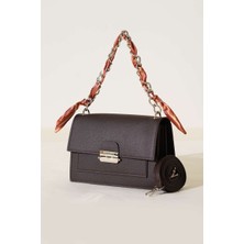 Fularlı Acı Kahve Çok Bölmeli Cüzdanlı Kadın El ve Omuz Çantası