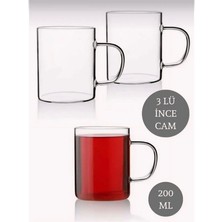 3 Lü Borosilikat Isıya Dayanıklı Cam Bardak 200 ml