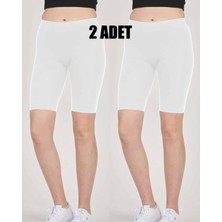 FSM1453 2'li Paket Kadın Modal Bi̇si̇klet Boy Orta Yüksek Bel Di̇z Üstü Ince Si̇yah Likralı Tayt