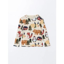 Lcw Baby Bej Bisiklet Yaka Baskılı Erkek Bebek Pijama Takımı