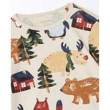 Lcw Baby Bej Bisiklet Yaka Baskılı Erkek Bebek Pijama Takımı