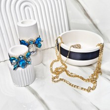Lux Home 3 Lü Set , Kristal Taşlı Ari Figürlü Mumluk , Şamdan Set