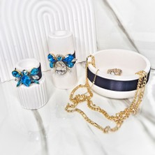 Lux Home 3 Lü Set , Kristal Taşlı Ari Figürlü Mumluk , Şamdan Set