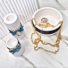 Lux Home 3 Lü Set , Kristal Taşlı Ari Figürlü Mumluk , Şamdan Set