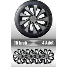 Renault Clio Symbol Megane 15" Inç Uyumlu 4 Adet 1 Takım Gri Siyah Jant Kapağı