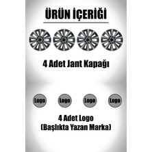 Fiat Punto Doblo Fiorino 15" Inç Uyumlu 4 Adet 1 Takım Gri Siyah Jant Kapağı