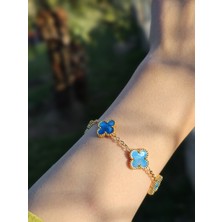 Mineli Bileklik Sedefli Yonca Bileklik Gold Gümüş Kadın Kol Aksesuarı Sevgiliye Hediye Kutulu