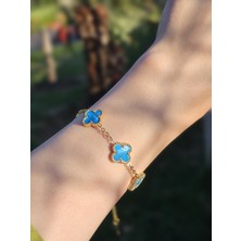 Mineli Bileklik Sedefli Yonca Bileklik Gold Gümüş Kadın Kol Aksesuarı Sevgiliye Hediye Kutulu
