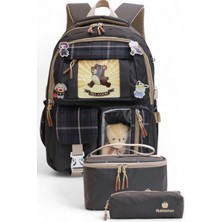 Relaxion 2203-1395 Kore Tarzı Unisex Çocuk Üçlü Set Ilkokul Sırt Çantası - NKT02203-FÜME-TEKEBAT
