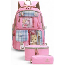 Relaxion 2203-1395 Kore Tarzı Unisex Çocuk Üçlü Set Ilkokul Sırt Çantası - NKT02203-PEMBE-TEKEBAT