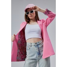 Pembe Kruvaze Yaka Kolu Katlama Detaylı Regular Vatkalı Blazer Ceket