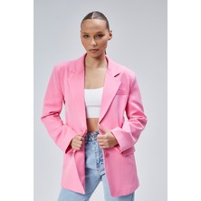 Pembe Kadın Düğmeli Oversize Blazer Ceket