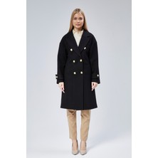 Bolivente Kadın Kruvaze Yaka Düğme Detaylı Kaban