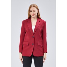 Bolivente Bordo Kadın Düğmeli Oversize Blazer Ceket