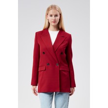 Bolivente Bordo Regular Astarlı Kruvaze Kapama Dokuma Oversize Blazer Ceket