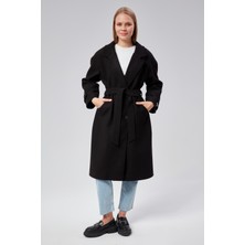 Bolivente Kuşaklı Oversize Kaşe Kaban