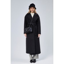 Bolivente Siyah Buklet Kaşe Oversize Kaban